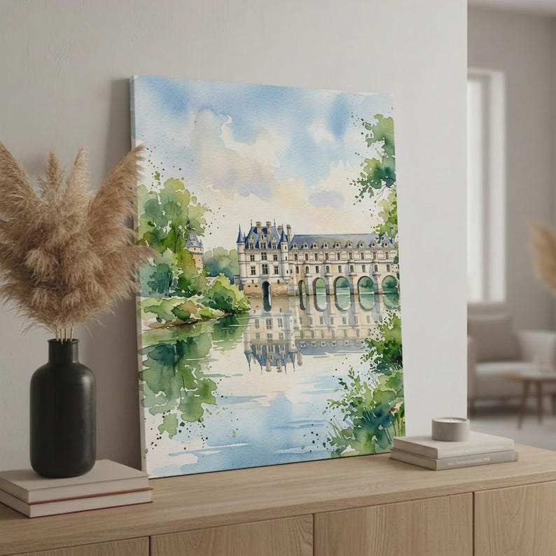 Chenoise Print Château De Chenonceau Watercolor Print, Cher River French Castle Art ...