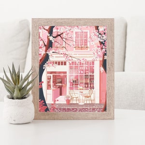 Japanese Coffee Shop Art Print, Cherry Blossom Sakura Decor image 5