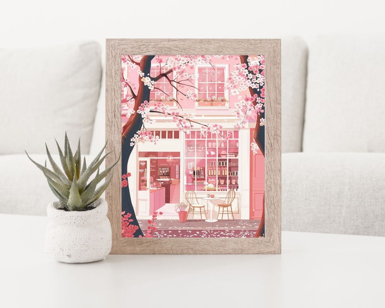 Japanese Coffee Shop Art Print, Cherry Blossom Sakura Decor image 5