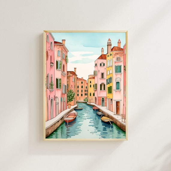 Venice Canal Watercolor Art Print, Europe Travel Poster