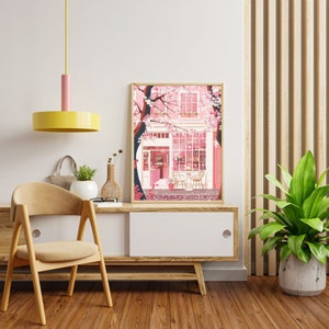 Japanese Coffee Shop Art Print, Cherry Blossom Sakura Decor image 4