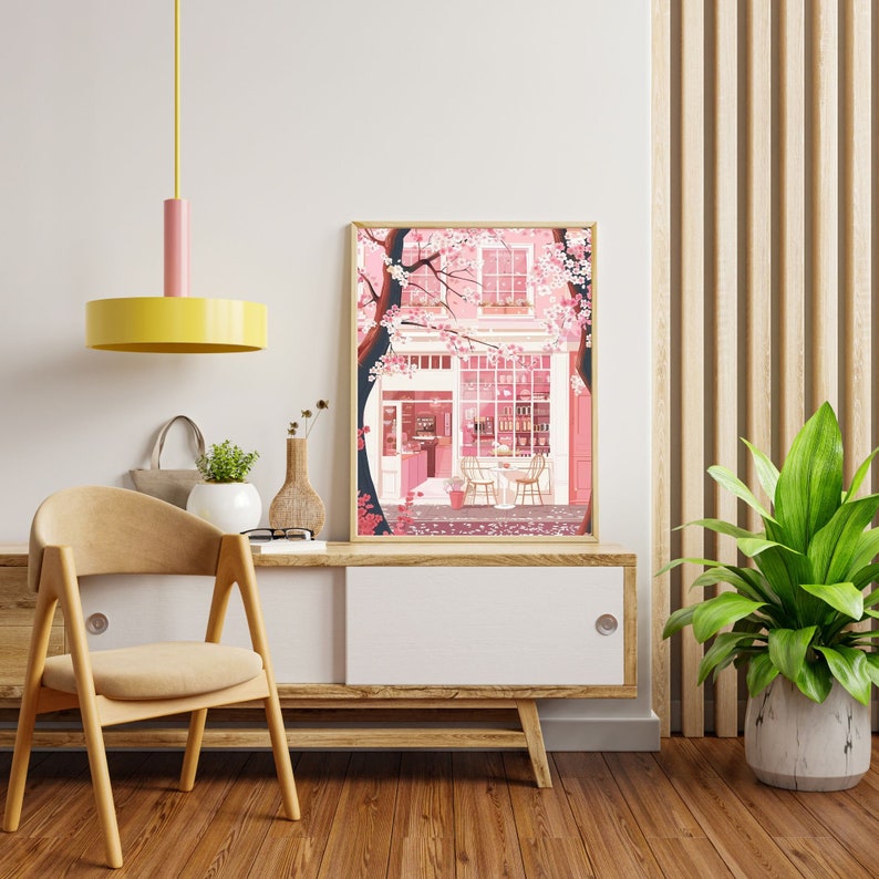Japanese Coffee Shop Art Print, Cherry Blossom Sakura Decor image 4