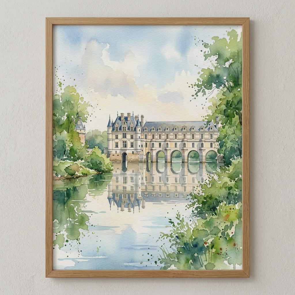 Chenoise Print Château De Chenonceau Watercolor Print, Cher River French Castle Art ...