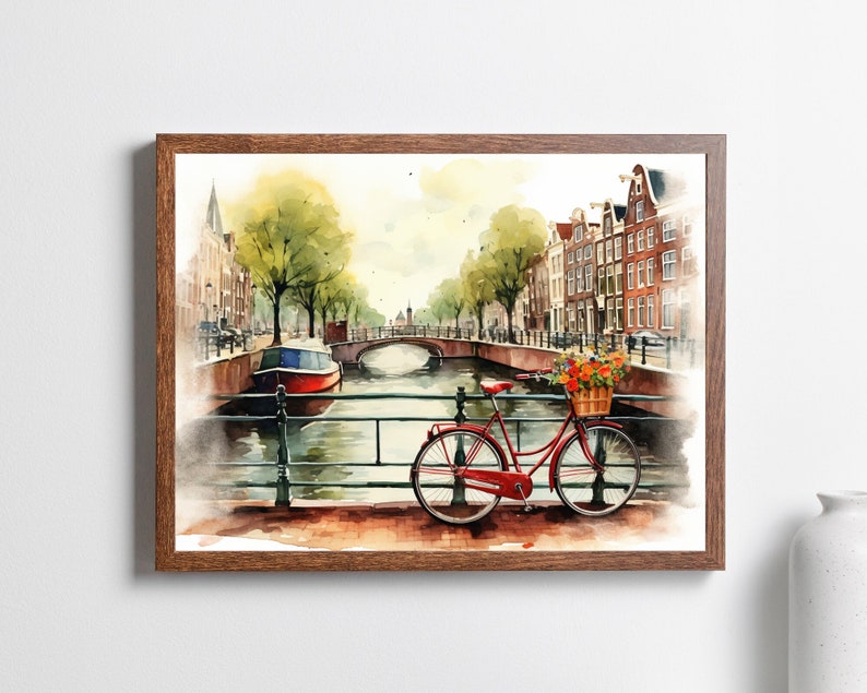 Amsterdam Watercolor Print, Europe Art Print, Travel Print, Travel Poster, Housewarming Gift image 1