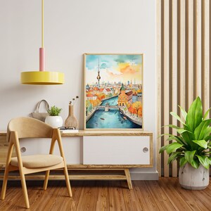 Berlin Skyline Watercolor Wall Art, Spree River and Fernsehturm, Unframed, Framed or Wrapped Canvas image 5