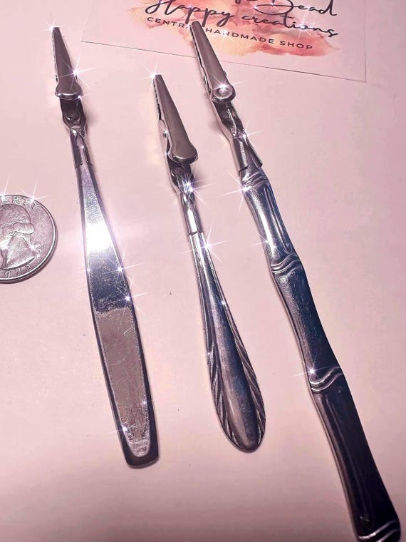 Atm card clips.  upcycled spoon handle long nail helper credit card grabber , alligator clip, men’s addition