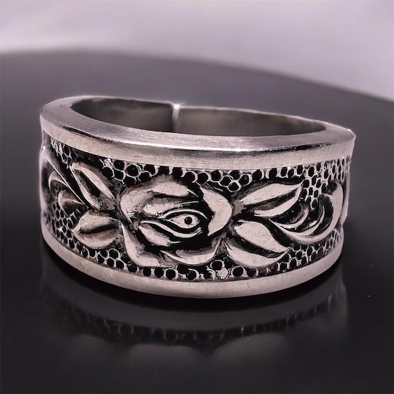 Vintage Rosalie Rose Spoon Ring – Silver Plated Floral Band, Handcrafted Adjustable Ring, Rose Jewelry Gift for Her size 9 1/4 to 9 1/2