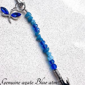 Echte Crystal Chip Stone pinautomaat clip, lange nagel helper, armband helper, sleutelhanger blauwe agaat chip stenen