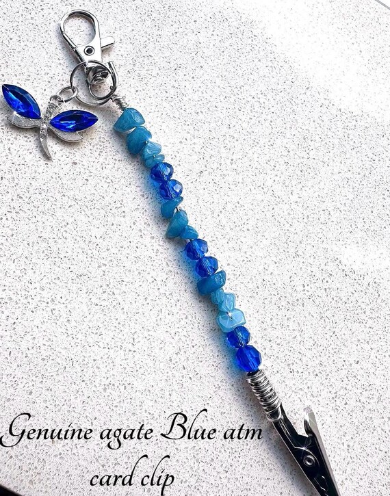Genuine Crystal chip stone atm card clip , long nail helper , bracelet helper , keychain Blue Agate chip stones