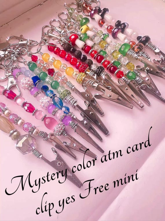 Beaded Mystery color atm card clips , Mushroom or Crystal , tall or short you choose. Plus a free super mini matching.