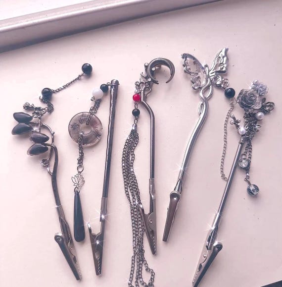 Gothic & Glam ATM Card Grabbers | Long Nail Helper Clips with Charms | Butterfly, Moon, Floral Styles | Beaded Debit Card Puller