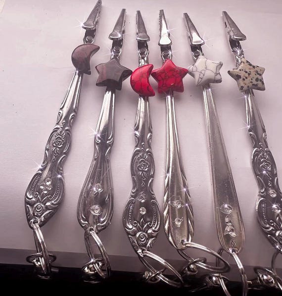 ATM Card Clips spoon  genuine gemstones Vintage Handy Multiuse Tool Long Nail Helper,  Unique Gift Idea/