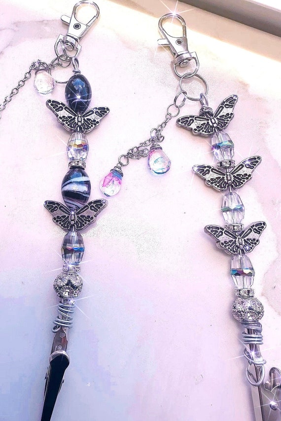 ATM Card Clip, Long Nail Card Clip, Keychain, Card Grabber all in one, bracelet helper, Crystal Butterfly  ,  one of a kind