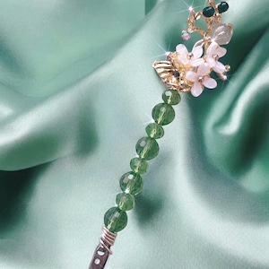 Atmkaartclip groen met kralen / Helper lange nagel | ATM-kaartgrijper | Armband Buddy | Gouden top met bloemen | Draadclip voor lange nagels