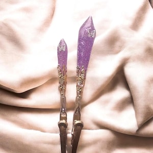 Paarse kristallen ATM-kaartclip set van 2 | Lange nagelhulp, glitterharsgrijper, vlinderaccent, debetkaarttrekker, portemonneeclipaccessoire