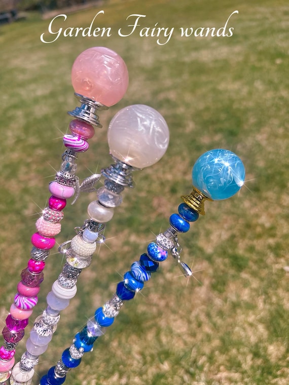 Garden fairy wand set (3),14 ‘silver  swirl top ,garden wand stake, Plant lover, fairy garden decor, garden stake, spring decor,