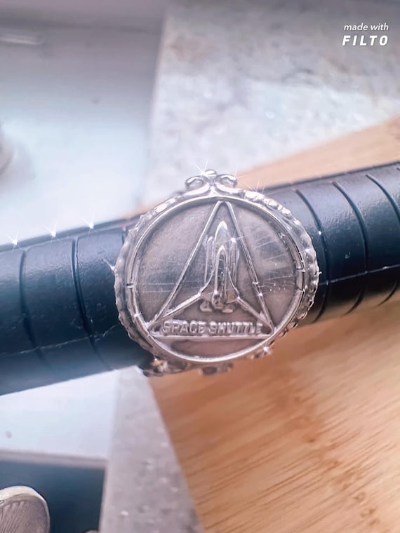 Vintage Space Shuttle Spoon Ring – Adjustable Retro Space Exploration Jewelry – Upcycled Silverware Ring – NASA Gift for Him or Her