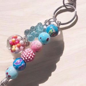 Sweet Candy Bead ATM Card Clip Bracelet Helper – Pink ,Aqua Beaded Grabber with Sprinkle Charm , Alligator Clip , Keychain