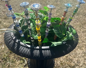 14 ‘’Garden fairy wand,silver or gold top ,garden wand stake, fairy garden decor, garden stake, spring decor,changeable charms