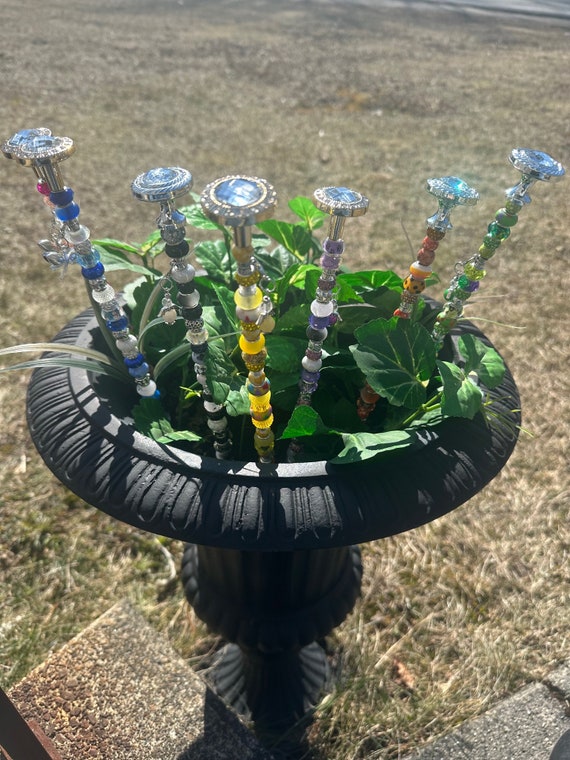 14 ‘’Garden fairy wand,silver or gold top ,garden wand stake, fairy garden decor, garden stake, spring decor,changeable charms