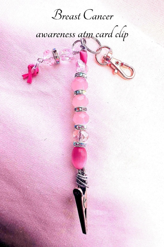 Breast Cancer awareness Crystal card clip, bracelet buddy, long nail helper , bracelet helper, multi use clip