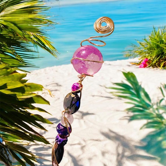 Plant stick 14 “ garden fairy wands , wire wrapped gold gardens. Garden art. Plant Jewlery, Plant bling, Gardner gift