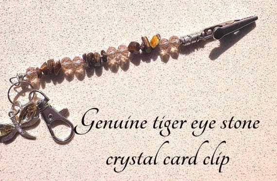 Genuine Crystal chip stone atm card clip , long nail helper , bracelet helper , keychain Brown Tiger Eye  chip stones
