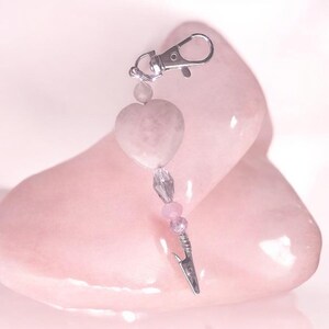 ATM-kaartclip met hartkralen rozenkwarts / Helper lange nagel | Armband Buddy | ATM-kaartgrijper | Sleutelhangerclip roze kristal
