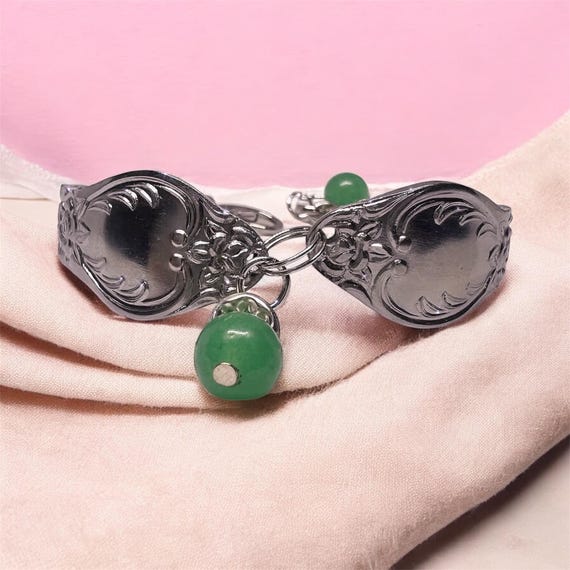 Aventurine Gemstone Spoon Bracelet – Handmade from Vintage Silverware  Luck Charm Jewelry, Gift for Her, Green Crystal Bead