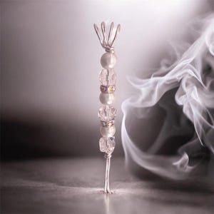 Adjustable Wire-Wrapped Smoke Ring with Pearls and Crystal Beads,Rhinestones silver plated wire gift for her