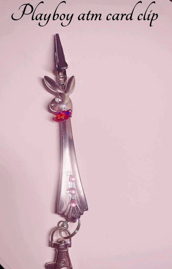 ATM Card Clips playboy  ,upcycled spoon , key chain , Long Nail Helper, Alligator Clip - Smokers nail protect tool  | Unique Gift Idea