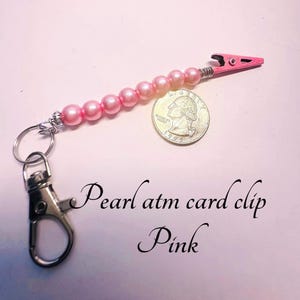 Pink Pearl ATM-kaarthouder stijlvolle lange nagelhulpsleutelhanger met elegante kralen, armband Buddy, debetkaartgrijper,