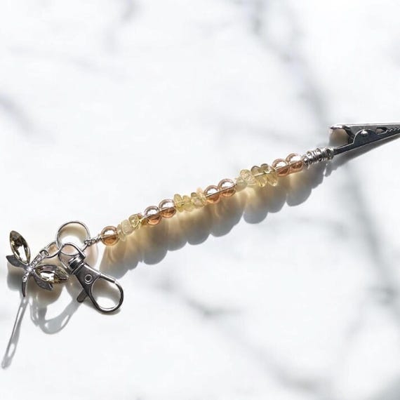 Genuine Crystal chip stone atm card clip , long nail helper , bracelet helper , keychain Citrine chip stones