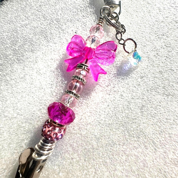 Crystal Bow pink atm card clip, long nail helper ,  , alligator clip , debit card grabber ,  tool helper