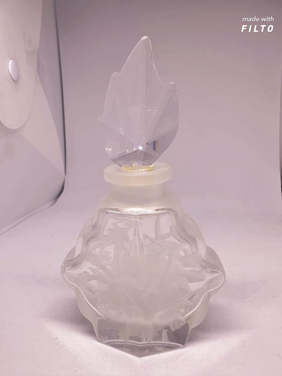 Vintage Crystal Flame Perfume Bottle – Frosted Glass Art Deco Vanity Decor, Cut Glass Stopper, Rare Collectible Gift for He
