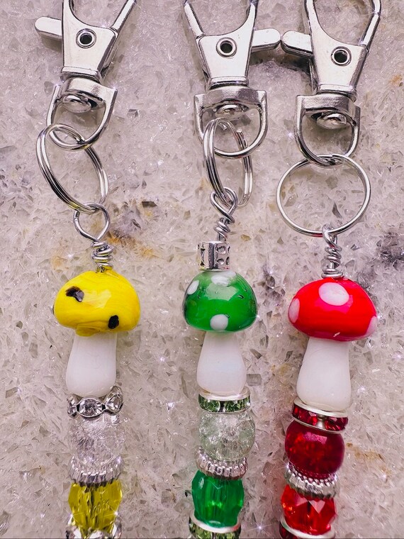 ATM Card Clip, Long Nail Card Clip, Keychain, Card Grabber all in one, bracelet helper, Ceramic painted Mushroom ,  one of a kind