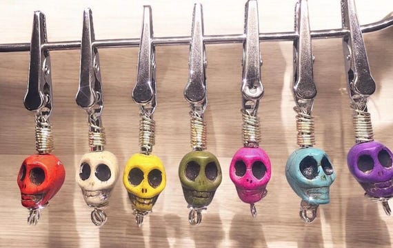 One-of-a-Kind Skeleton Mini ATM Card Clip - Long Nail Card Grabber and Bracelet Helper with Wagnerite Beads