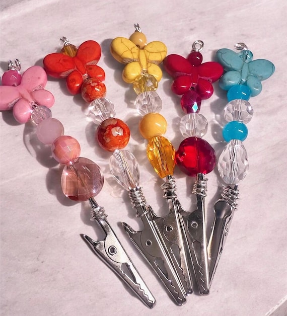 Colorful Butterfly Card Grabbers  4  Inch Beaded Clip for Long Nails with Crystal & Stone Accents  Fun and Functional Helpe