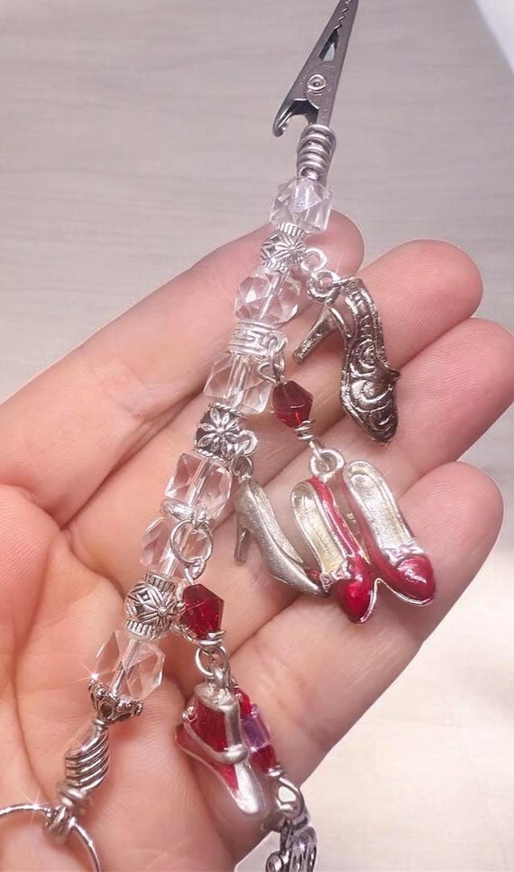 Atm card clip ,Chic Crystal Purse Dangle, Keychain  Red Shoe Charm bracelet tool buddy Clip, Long Nail Helper, Fashion Charms Accessory