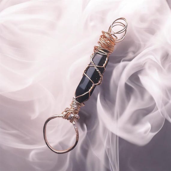 Crystal Point Cigarette HolderGenuine gemstone Crystals Ring, Smokegifts, black onyx  , wire wrapped ,