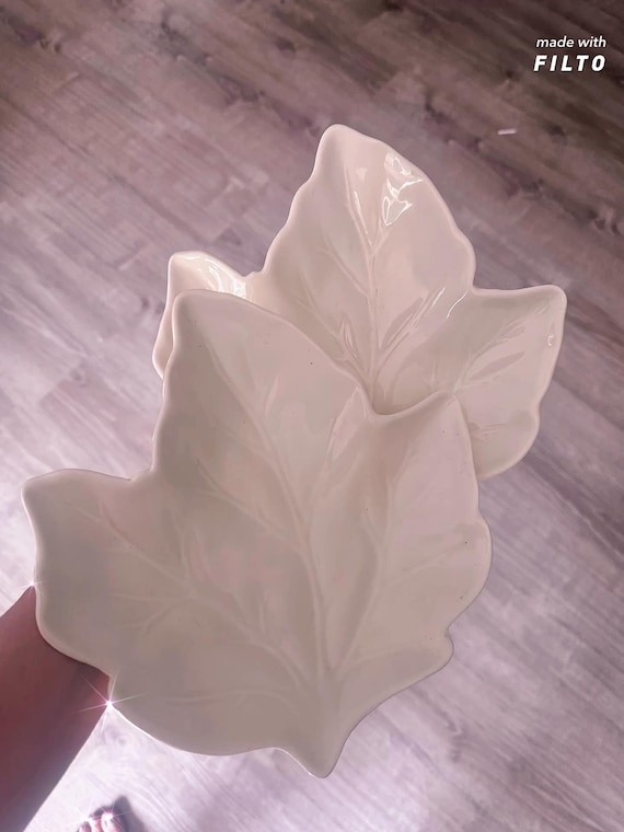 Maple Leaf Salad Plates (Set of 2) | Better Homes & Gardens Harvest 2011 | Cream Ceramic Autumn Dishes | Fall Tableware Decor