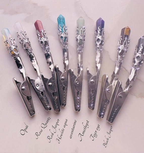 Crystal Gemstone ATM Card Grabber – Long Nail Clip Helper with Opal, Amethyst, Rose Quartz, Tiger Eye & More