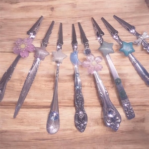 ATM-kaartclips lepel echte edelstenen Vintage lepelsteel Handig multifunctioneel gereedschap Lange nagelhulp, nagelbeschermingstool | Uniek cadeau-idee/