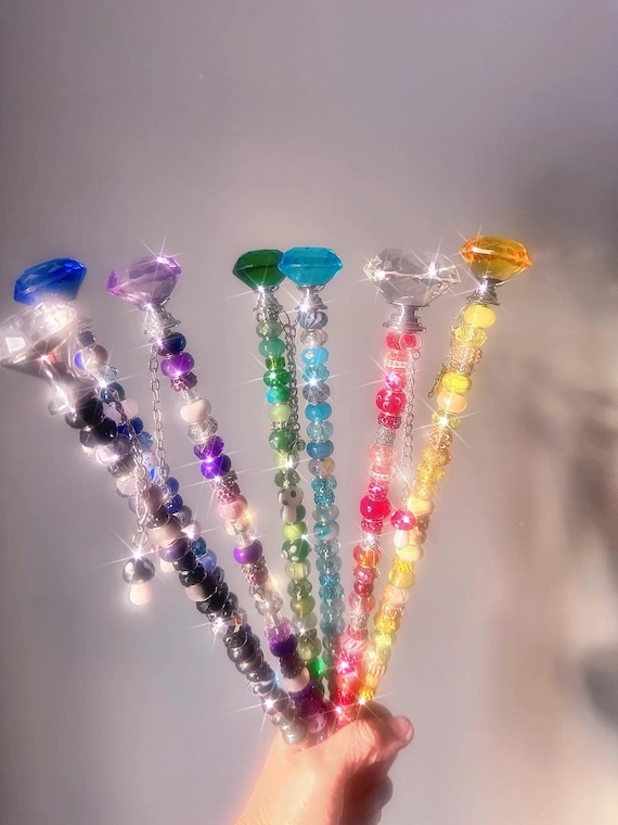 14-Inch Garden Fairy Crystal Wand – Plant Decor & Home Charm with 3 Interchangeable Charms. Plant wands and flower wands Diamond tops
