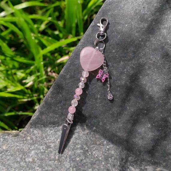 ATM Card Clip pink Rose quartz heart, Long Nail Card Clip ,Credit card puller ,  nail protector tool , credit card grabbers ,butterfly charm