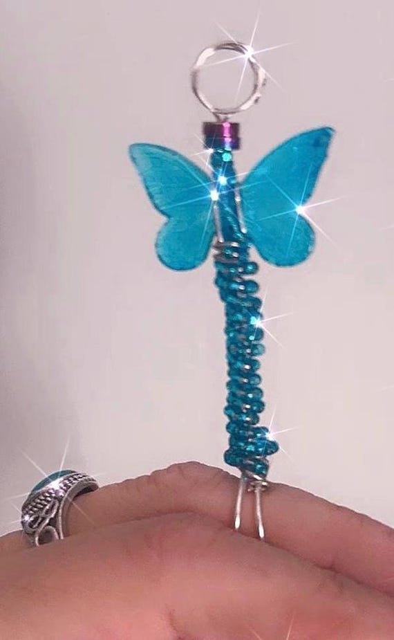 Handmade Butterfly Cigarette & Herb Holder - Wire-Wrapped with Blue resin butterfly silver ring