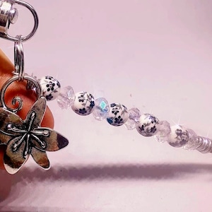 Floral ATM Card Grabber with Crystal Beads & Butterfly Charm | Long Nail Helper | Beaded Keychain Card Puller | Cute Clip Gift Idea