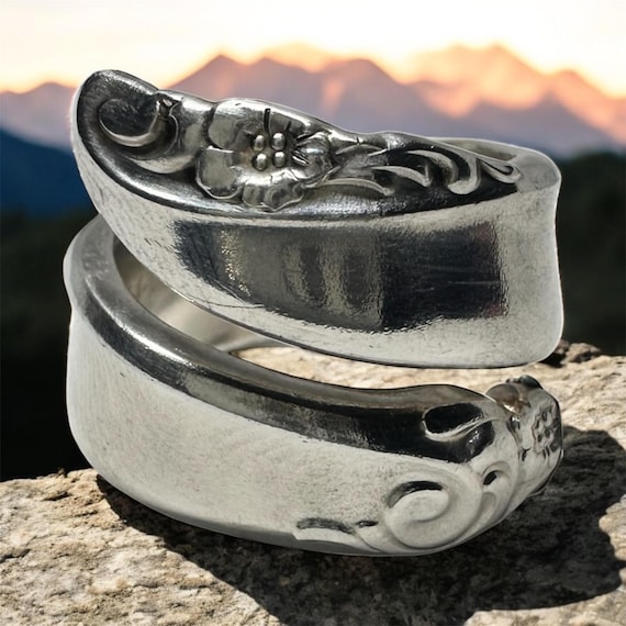 First Love spoon ring 1847 Vinatge  floral ring silver plated adjustable band silverware Jewlery