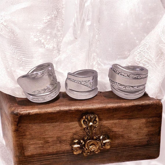 Vintage Spoon Ring set of three Bundle Silver plated Symbolic Jewelry of Strength, Balance and Self-Expression  Handmade and One of a Kind