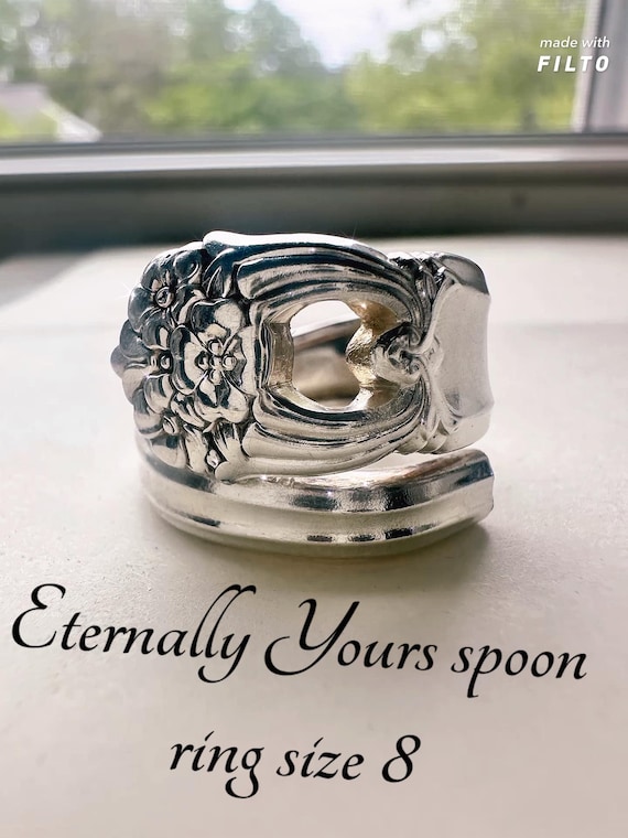 Spoon ring Vintage Eternally you’re ring 1941 International silverware Jewlery Romantic Floral gift handmade silver plate. Size 8
